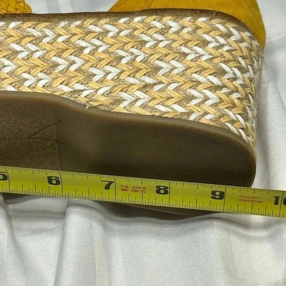platform JustFab women sandals sz 6.5 yellow heel wedge espadrille,ankle strap - Picture 6 of 15
